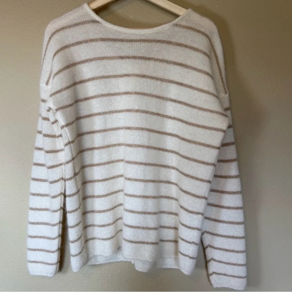 Sezane Womens Cream Gold Striped Gaspard Cardigan Size XL - Picture 2 of 5
